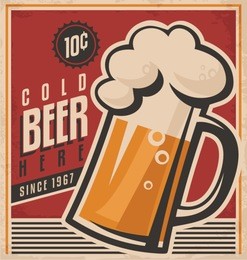 retro beer vector poster. vintage ad template for cold ale. vector old paper texture with food and drink background concept.
