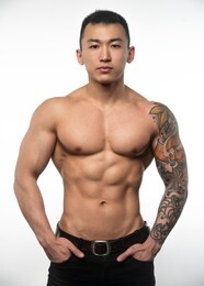 muscled shirtless asian male model