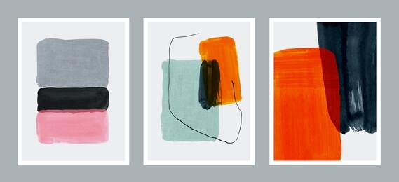 set of creative minimalist hand painted illustrations for wall decoration, postcard or brochure cover design. vector eps10.