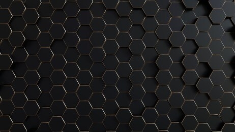 abstract black honeycomb with golden stroke background - 3d illustration