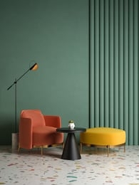 memphis style conceptual interior room 3d illustration