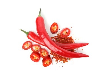 chilli peppers and spice isolated on white background