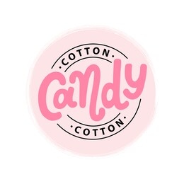 cotton candy logo. text lettering for sweet cotton candy dessert on stick for kids. hand drawn vector illustration for your design. print poster, flyers, stickers, tee, shirt. pink color.
