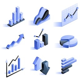 charts graphs and diagrams business finance vector isometric icons on white background data finance information statistic infographic analysis tools elements for web presentation applications print