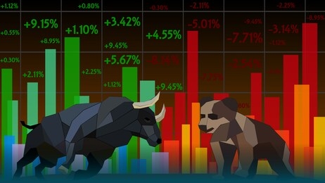 bull vs bear market bar graph background