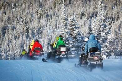 snowmobiling in forest