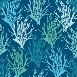 blue green coral seamless pattern on blue background