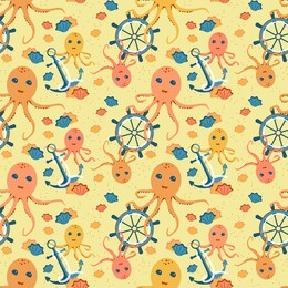 underwater life, octopus with an anchor.seamless vector, easy to change color. this pattern is suitable for fabrics, t-shirts, gift wrapping, postcards and other printing surfaces.