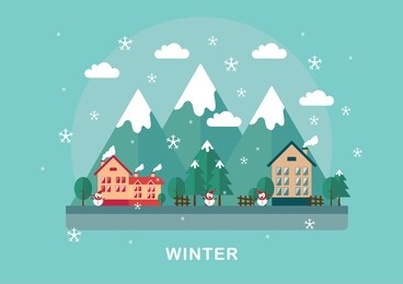 winter illustration in side city