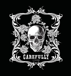 skull and baroque style decorations in roses.suitable for t shirt printing design.