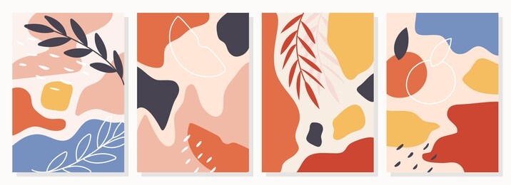set of posters with elements of fruits, plants and abstract shapes, modern graphic design. perfect for social media, poster, cover, invitation, brochure. vector