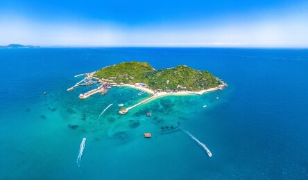 boundary island (fenjiezhou island) coastal resort scenery, lingshui, hainan province, a tourism destination for summer vacation in china, with tropical climate and beautiful landscape. aerial view.