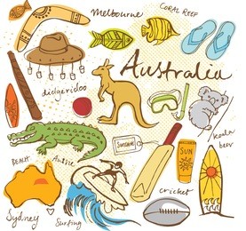 collection of australia doodle vector illustrations