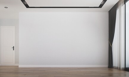 3d rendering of empty living room scandinavian interior design and white wall texture background 