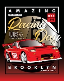 amazing racing day,vector typography car illustration design for printing