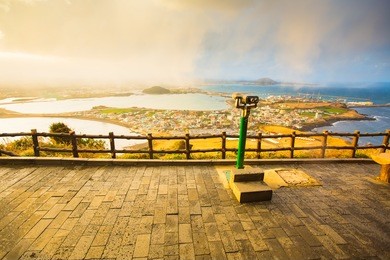 songsan ilchulbong view point in jeju island , south korea