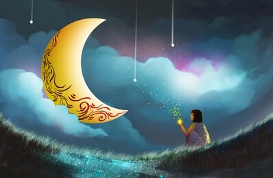 the big moon on the creek digital painting2