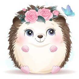 cute hedgehog with watercolor effect