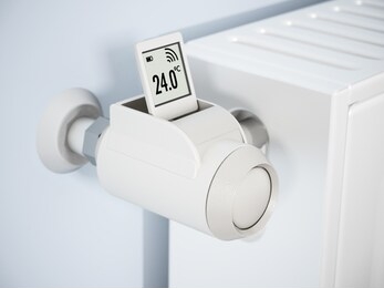 smart thermostatic radiator valve with lcd screen. 3d illustration.