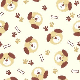 seamless cartoon texture with dogs, bones and animal's steps (can be used as textile printing)