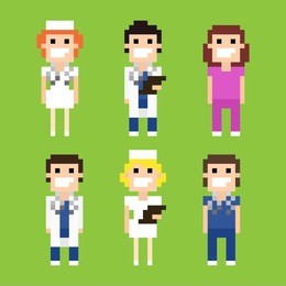 pixel art characters of doctors and nurses