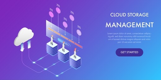 isometric vector design of concept cloud storage management technology.