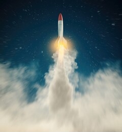 rocket missle flying to the stars . dream come true concept start up . this is a 3d render illustration . 