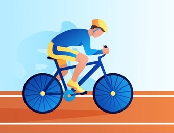 a man rides a bicycle on the track in full equipment.  competition, championship, victory. cycling in the city, recreation, transport. vector illustration.
