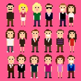 set of pixel art people icons, vector illustration