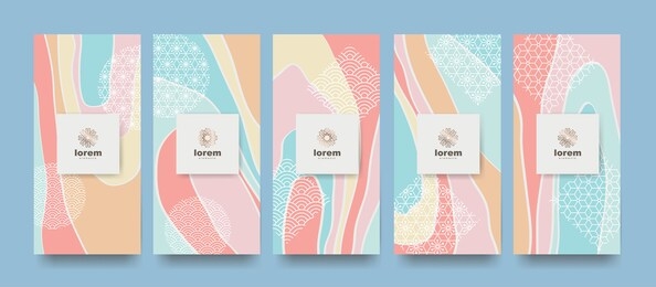 vector set packaging templates japanese of nature luxury or premium products. japan wallpaper. vector illustration.