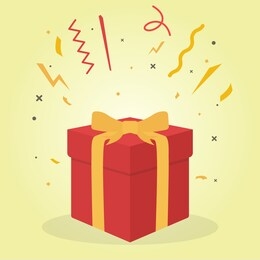 surprise gift box. red gift box valentine, merry christmas. doorprize vector illustration.
