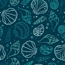 fresh colorful seamless pattern with various shells, clams and snails - vibrant under water background, great for ocean themes, beach fabrics, summer textiles or background, wallpapers - vector 