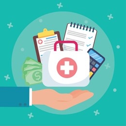 health insurance service with medical kit vector illustration design
