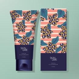 vector hand cream or cleanser tube & carton box packaging with trendy abstract pattern design
