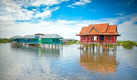 police station and primary school in village on the water. tonle sap lake. cambodia.