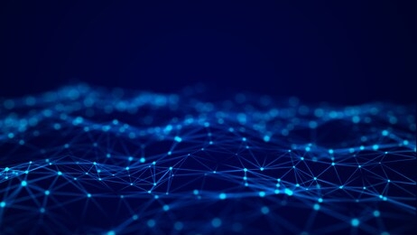 abstract blue futuristic background. big data visualization. digital dynamic wave of particles. 3d rendering.