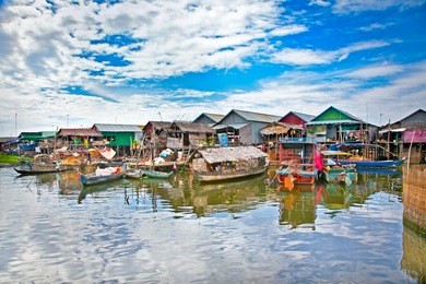 the floating village on the water (komprongpok) of tonle sap lake. cambodia.