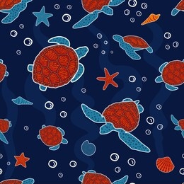 abstract ethnic silhouettes of sea turtles, who swim under water, seamless vector background. top view and side views of stylized tribal turtle with design of points and lines.