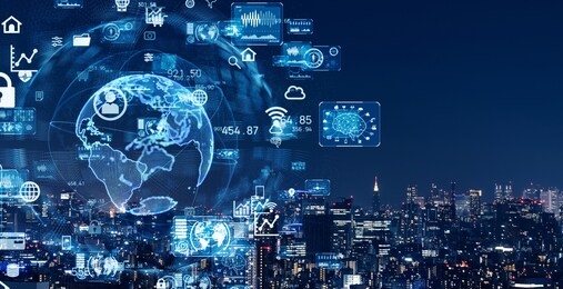 smart city and communication network concept. 5g. iot (internet of things). telecommunication.