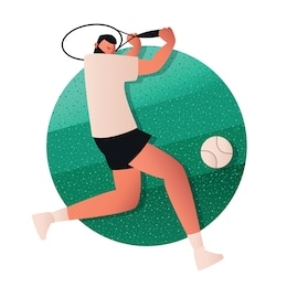 a professional tennis player hits a ball flying in his direction with a racket. sports game with a small ball. vector illustration of team sports