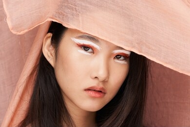 woman transparent fabric asian appearance. model