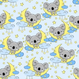 cute koala sleeps on the moon pattern seamless vector illustration. print for home clothes, pajamas, a nightdress, textiles. childish design.