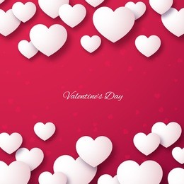 white paper hearts on a bright red background. valentines day template. vector illustration.