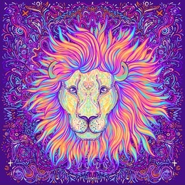 patterned ornate lion head. african, indian, totem, tattoo, sticker  design. design of t-shirt, bag, postcard and posters. vector isolated illustration in bright neon colors. zodiac sign leo.