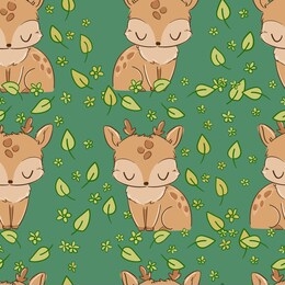 pattern seamless background with a deer in flowers and leaves. design fabric. vector illustration. 
