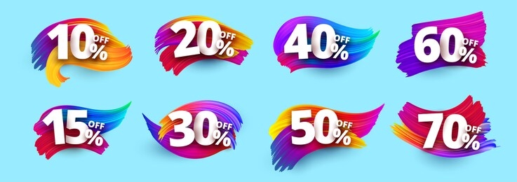 percentage discount. sale. color, brush, smear oil. isolated elements. vector illustration