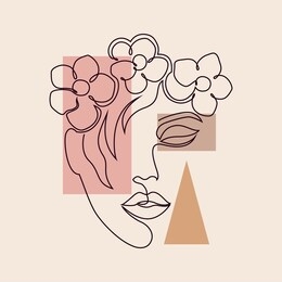 poster with minimal woman face and geometric figures.