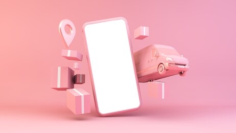 online shop delivery 3d rendering concept