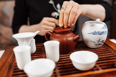 chinese tea ceremony. girl making chinese tea