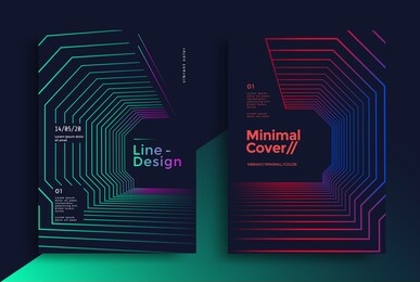 3d sci-fi posters set with blue and red neon lines. futuristic interior background with glowing gradient line.